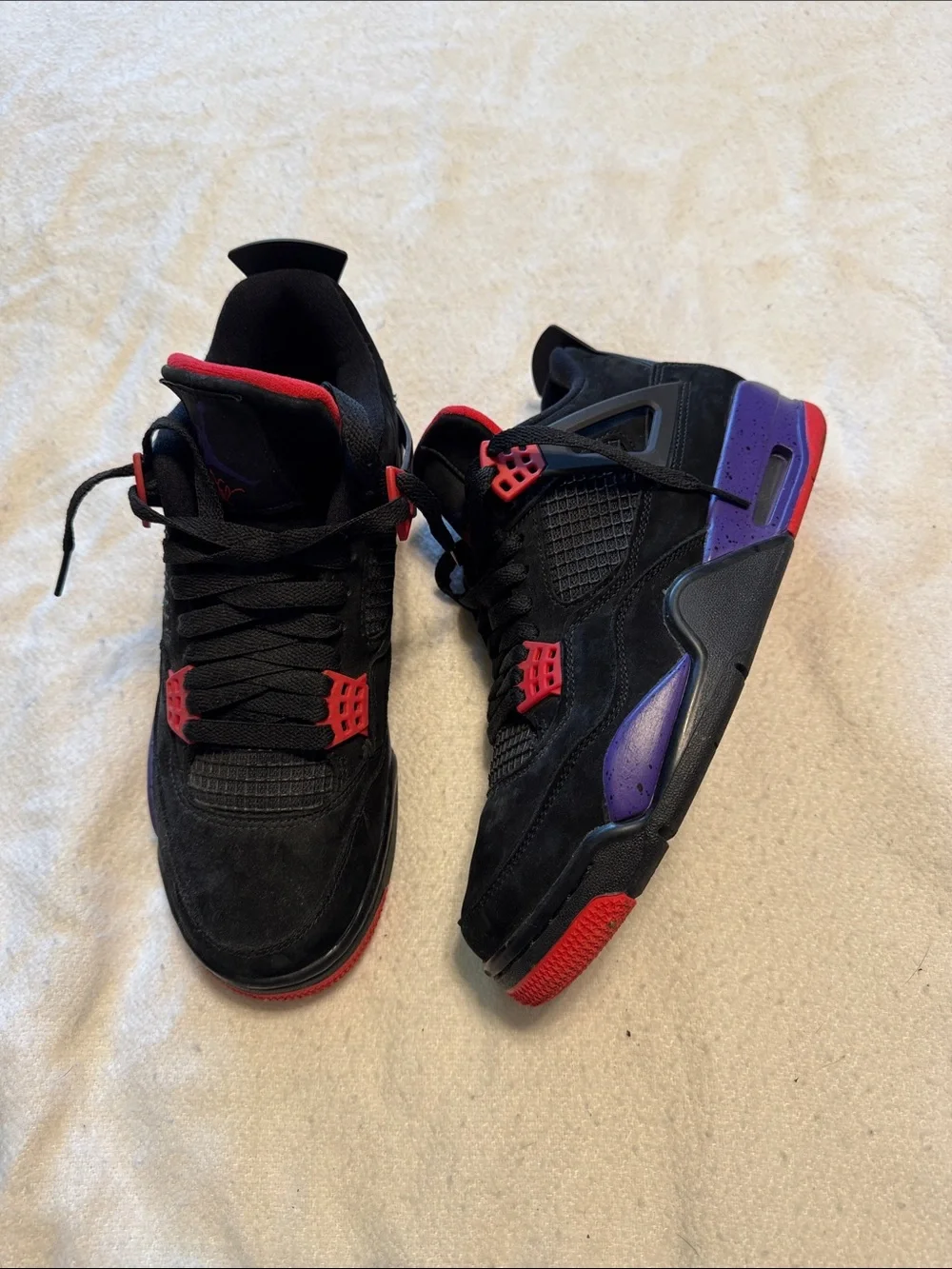 Jordan Retro NRG Raptor Black Suede Sneakers with Red and Purple Accents